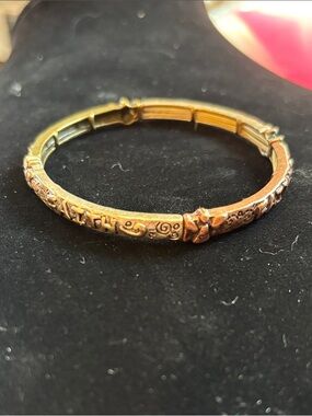 Gold-Tone Engraved Hinged Bangle Bracelet